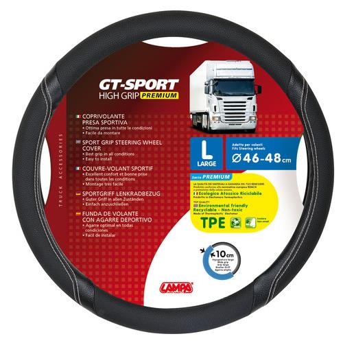 Lampa Κάλυμμα Τιμονιού Φορτηγού GT-SPORT Μαύρο με Ασημί Ραφή – 46/48 cm Large