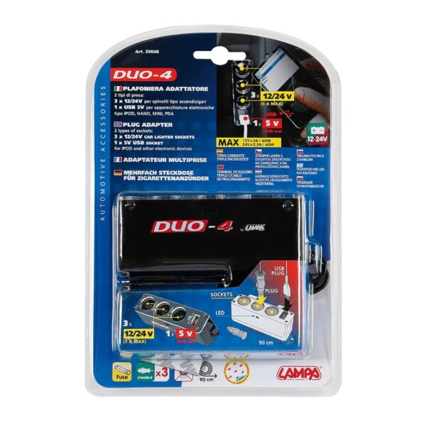 Lampa ΑΝΤΑΠΤΟΡΑΣ ΑΝΑΠΤΗΡΑ 3 ΘΕΣΕΩΝ 12/24V- 5A ΜΕ USB 5V ΚΑΙ LED DUAL-POWER ΜΕ ΚΑΛΩΔΙΟ 90 cm (ΠΟΛΥΠΡΙΖΟ) - Image 3