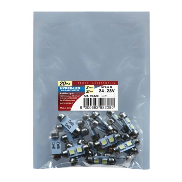 Lampa ΛΑΜΠΑΚΙ ΠΛΑΦΟΝΙΕΡΑΣ 24V 9x31mm 15lm HYPER-LED6 ΛΕΥΚΟ 2SMDx3chips (ΔΙΠΛΗΣ ΠΟΛΙΚΟΤΗΤΑΣ) LAMPA - ΣΑΚΟΥΛΑ 20 ΤΕΜ. - Image 4