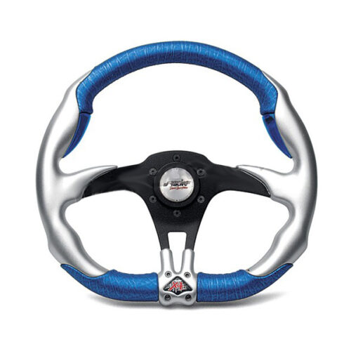 Simoni Racing ΤΙΜΟΝΙ Χ4 ALUMINIUM Δέρμα Γαλάζιο Ασημί 350mm