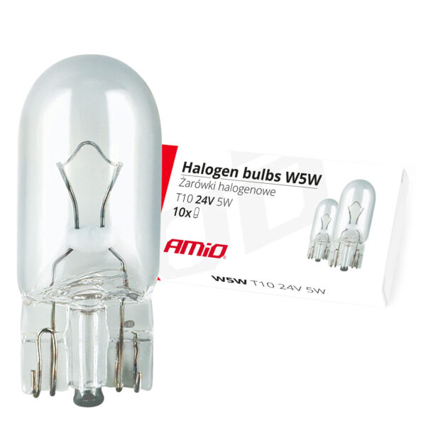 Amio T10 W5W 24V 5W W2,1x9,5d (ΚΑΡΦΩΤΟ ΑΚΑΛΥΚΟ) ΑΛΟΓΟΝΟΥ ΚΟΥΤΙ 10ΤΕΜ.