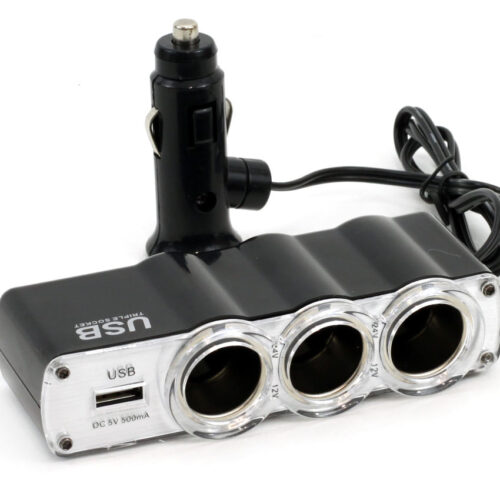 Amio ΑΝΤΑΠΤΟΡΑΣ ΑΝΑΠΤΗΡΑ ΤΡΙΠΛΟΣ 12/24V ΜΕ USB 5V 500mA KAI ΚΑΛΩΔΙΟ 30cm