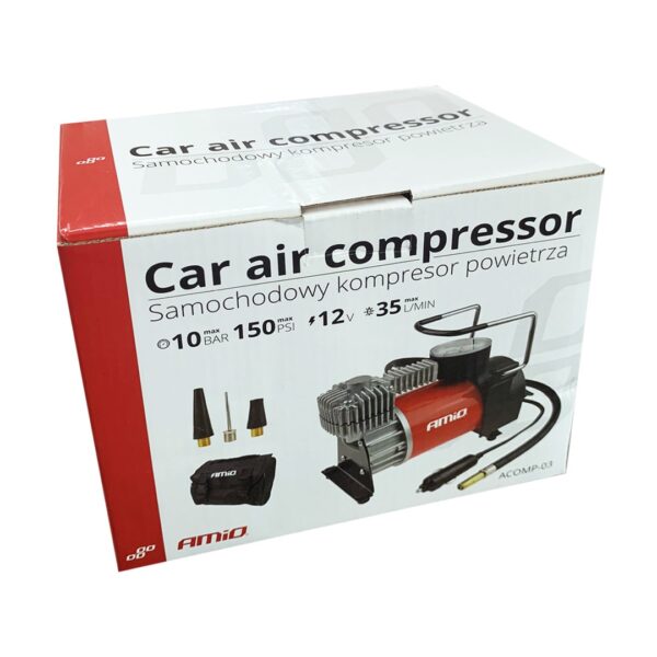Amio ΚΟΜΠΡΕΣΕΡ ΑΕΡΑ ΜΕΤΑΛΛΙΚΟ 12V 10BAR-150PSI-35L/min ΜΕ ΘΗΚΗ/ΜΑΝΟΜΕΤΡΟ/ΦΙΣ ΑΝΑΠΤΗΡΑ/3 ΑΝΤΑΠΤΟΡΕΣ/ΚΑΛΩΔΙΟ 300 cm AMiO - 1 ΤΕΜ. - Image 4