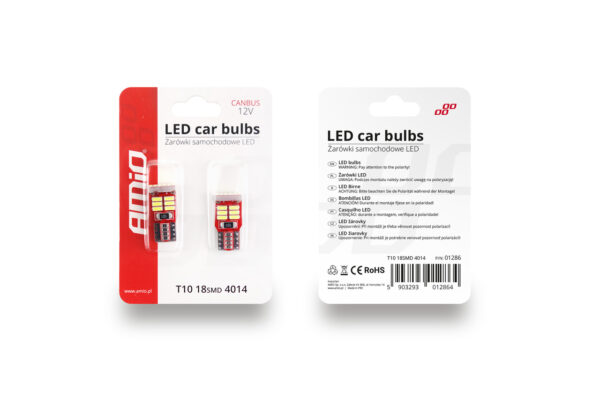 Amio T10 W5W 12V 2,2W LED CAN-BUS 18xSMD4014 ΛΕΥΚΟ 5600K 12x23mm 2ΤΕΜ. - Image 2