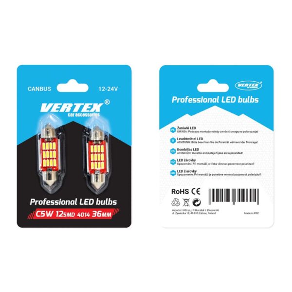 Amio ΛΑΜΠΑΚΙΑ ΠΛΑΦΟΝΙΕΡΑΣ 36mm 12/24V 2,9W 5600K 12LED CANBUS FESTOON (ΛΕΥΚΟ) AMiO - 2 ΤΕΜ. - Image 2