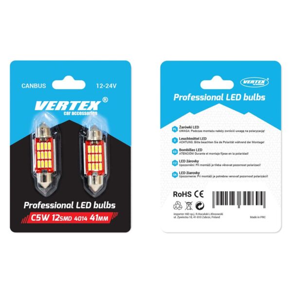 Amio ΛΑΜΠΑΚΙΑ ΠΛΑΦΟΝΙΕΡΑΣ 41mm 12/24V 2,9W 5600K 12LED CANBUS FESTOON (ΛΕΥΚΟ) AMiO - 2 ΤΕΜ. - Image 2