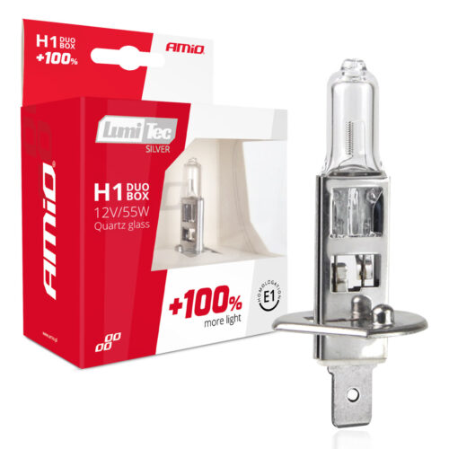 Amio H1 12V 55W P14,5s LUMITEC SILVER ΑΛΟΓΟΝΟΥ +100% UP TO 25m ΑΜΙΟ- 2 ΤΕΜ.
