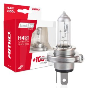 Amio H4 12V 60/55W P43t LUMITEC SILVER ΑΛΟΓΟΝΟΥ +100% UP TO 25m AMIO - 2 ΤΕΜ.