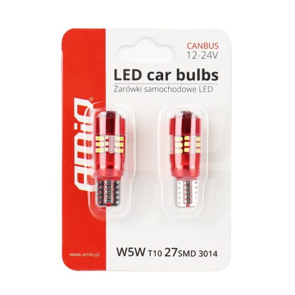Amio T10 W5W 12V W2,1x9,5d ΛΕΥΚΟ 5.600K 27SMDx3014HP (ΚΑΡΦΩΤΟ - CAN-BUS) 2ΤΕΜ. - Image 3