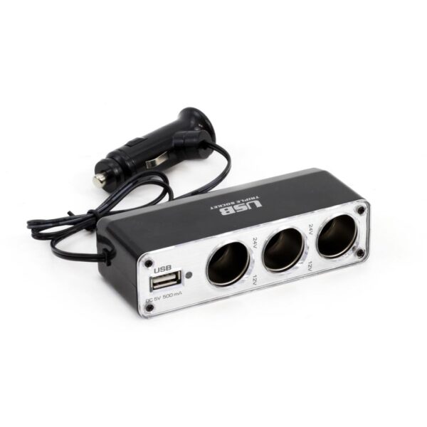 Amio ΑΝΤΑΠΤΟΡΑΣ ΑΝΑΠΤΗΡΑ ΤΡΙΠΛΟΣ+ 1 USB 500mA ΜΕ ΚΑΛΩΔΙΟ 30cm 12/24V 2A MAX AMiO - 1 ΤΕΜ.