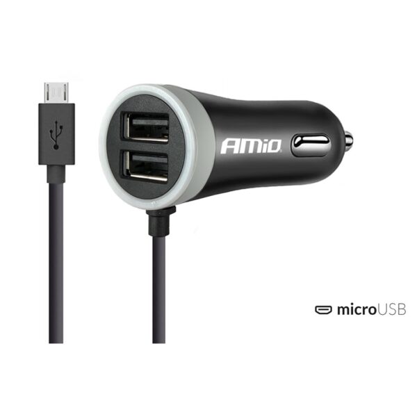 Amio ΦΟΡΤΙΣΤΗΣ ΑΝΑΠΤΗΡΑ 12V 2,4A ΜΕ 2 ΘΥΡΕΣ USB ΚΑΙ 1 MICRO USB ΜΕ ΚΑΛΩΔΙΟ AMiO – 1 ΤΕΜ.