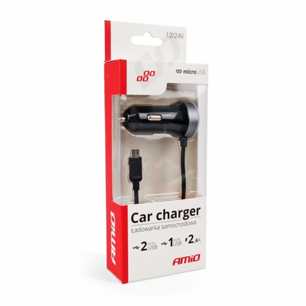 Amio ΦΟΡΤΙΣΤΗΣ ΑΝΑΠΤΗΡΑ 12V 2,4A ΜΕ 2 ΘΥΡΕΣ USB ΚΑΙ 1 MICRO USB ΜΕ ΚΑΛΩΔΙΟ AMiO – 1 ΤΕΜ. - Image 2