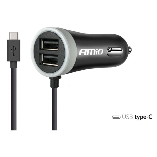 Amio ΦΟΡΤΙΣΤΗΣ ΑΝΑΠΤΗΡΑ 12V 2,4A ΜΕ 2 ΘΥΡΕΣ USB ΚΑΙ 1 TYPE-C USB ΜΕ ΚΑΛΩΔΙΟ AMiO – 1 ΤΕΜ.