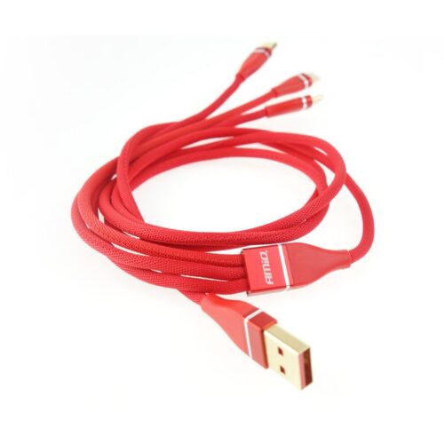 Amio ΚΑΛΩΔΙΟ ΦΟΡΤΙΣΗΣ ΚΑΙ ΜΕΤΑΦΟΡΑΣ ΔΕΔΟΜΕΝΩΝ USB ΣΕ APPLE LIGHTNING – MICRO USB – USB TYPE C 120cm 3.1A AMiO – 1 ΤΕΜ.