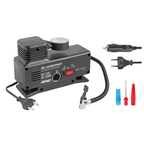Amio ΚΟΜΠΡΕΣΕΡ ΑΕΡΑ ΠΛΑΣΤΙΚΟ 12V/220V 18BAR-250PSI (ΜΑΝΟΜΕΤΡΟ/ΦΙΣ/4 ΑΝΤΑΠΤΟΡΕΣ/ΚΑΛΩΔΙΟ 300cm) AMiO – 1 ΤΕΜ.