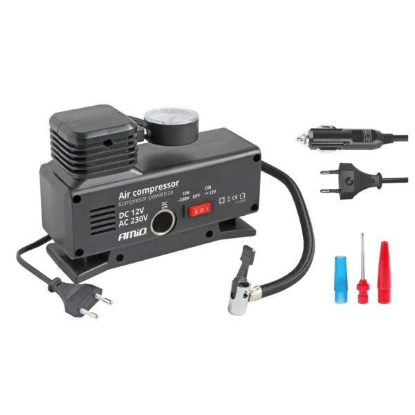 Amio ΚΟΜΠΡΕΣΕΡ ΑΕΡΑ ΠΛΑΣΤΙΚΟ 12V/220V 18BAR-250PSI (ΜΑΝΟΜΕΤΡΟ/ΦΙΣ/4 ΑΝΤΑΠΤΟΡΕΣ/ΚΑΛΩΔΙΟ 300cm) AMiO - 1 ΤΕΜ.