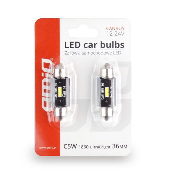 Amio ΛΑΜΠΑΚΙΑ ΠΛΑΦΟΝΙΕΡΑΣ 36mm 12/24V 3,1W 5600K 1LED ULTRA BRIGHT CAN-BUS FESTOON (ΛΕΥΚΟ) AMiO - 2 ΤΕΜ. - Image 2