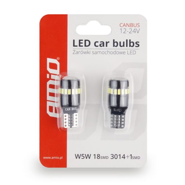 Amio T10 W5W 12/24V CAN-BUS LED 18xSMD3014 +1xSMD ΛΕΥΚΟ 2ΤΕΜ. AMIO - Image 3