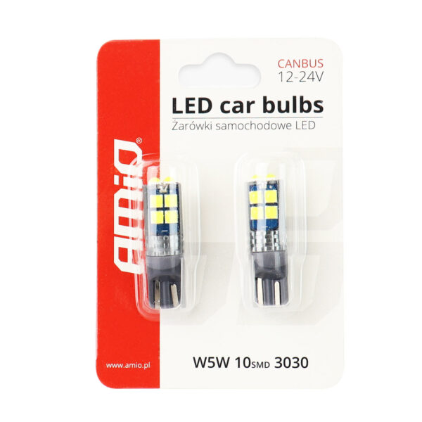 Amio T10 W5W 12V W2,1x9,5d ΛΕΥΚΟ 10SMDx3030 (ΚΑΡΦΩΤΟ - CAN-BUS) 2ΤΕΜ. - Image 3