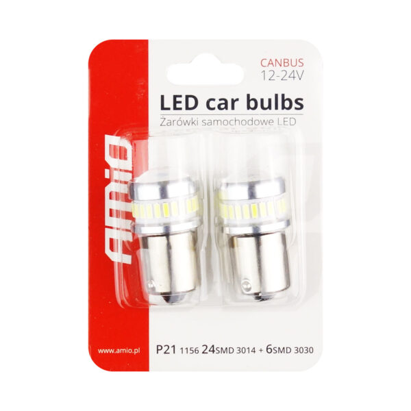 Amio R5W/R10W 12/24V BA15s 24+6xSMD3030 CAN-BUS ΔΙΑΘΛΑΣΗΣ (ΜΟΝΟΠΟΛΙΚΟ/ΦΟΥΝΤΟΥΚΙ) LED  ΑΜΙΟ - 2ΤΕΜ. - Image 2