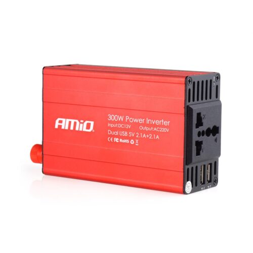 Amio INVERTER 12-230V max300W-peak600W +2USB PI03 AMiO – 1 ΤΕΜ.