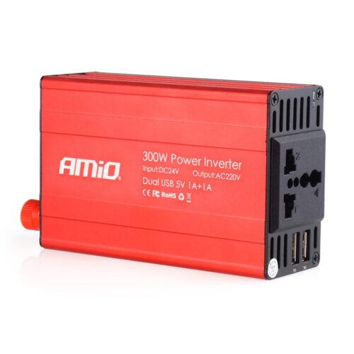 Amio INVERTER 24-230V max300W-peak600W ME 2 USB AMiO – 1 ΤΕΜ.