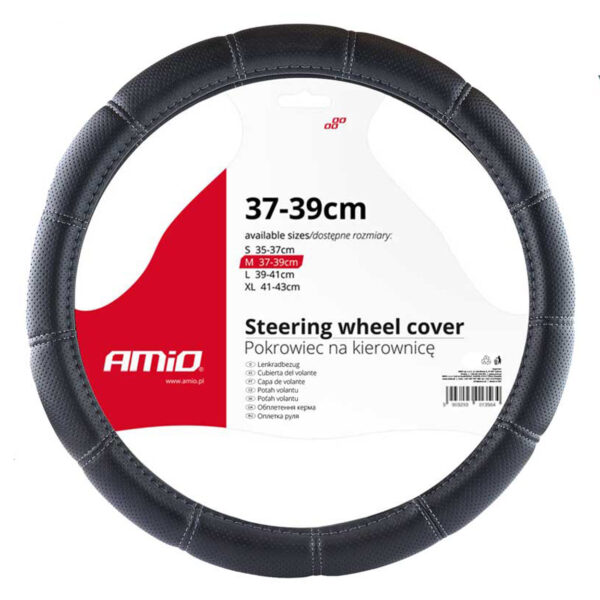 Amio ΚΑΛΥΜΜΑ ΤΙΜΟΝΙΟΥ SWC-29-M 37-39cm ΔΙΑΤΡΗΤΟ ΜΑΥΡΟ ΜΕ ΓΚΡΙ ΡΑΦΗ AMIO - 1 Τεμ.