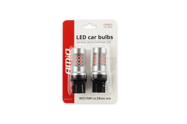 Amio WR21/5W T20 12/24V 6,2W 5.600K LED 24xSMD3030 CAN-BUS ΚΟΚΚΙΝΟ 18x56mm 2ΤΕΜ. - Image 4