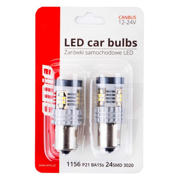 Amio ΛΑΜΠΑΚΙΑ ΜΟΝΟΠΟΛΙΚΑ LED ΛΕΥΚΑ CAN-BUS P21W BA15S 12/24V 24xSMD 3020 ΑMiO - 2 TEM. - Image 4