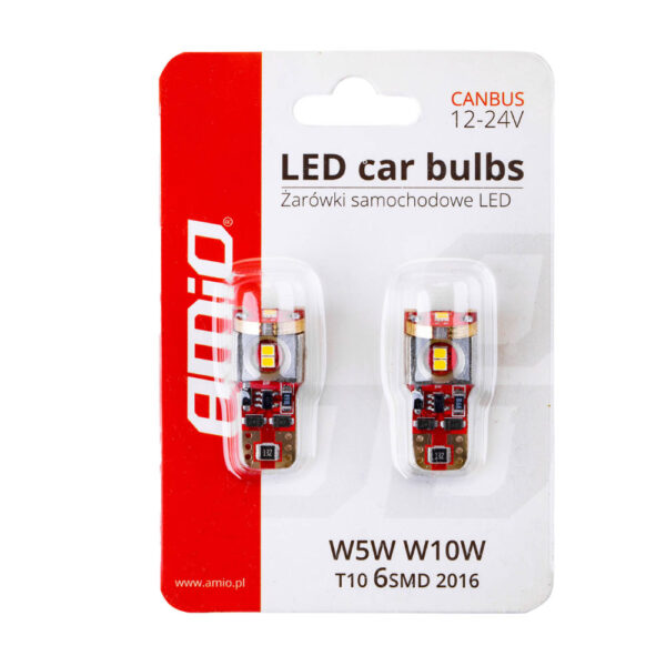 Amio T10 W5W 12/24V LED 6xSMD 2016 CAN-BUS ΛΕΥΚΟ ΑΜΙΟ - 2 ΤΕΜ. - Image 2
