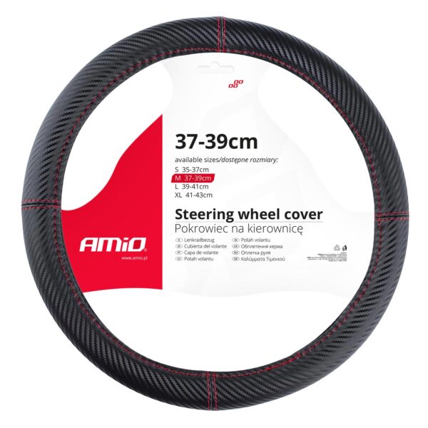 Amio ΚΑΛΥΜΜΑ ΤΙΜΟΝΙΟΥ SWC-38 M 37-39cm ΣΕ ΜΑΥΡΟ CARBON ΧΡΩΜΑ ΜΕ ΚΟΚΚΙΝΗ ΡΑΦΗ ΑΜΙΟ - 1 ΤΕΜ.