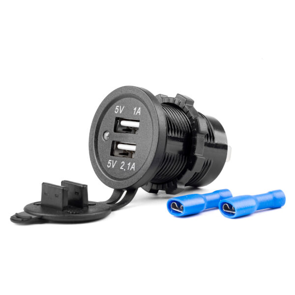 Amio ΠΡΙΖΑ ΜΕ 2 ΘΥΡΕΣ USB ΚΑΙ ΚΑΠΑΚΙ ΜΑΥΡΗ 12/24V  5V 3.1A Φ37 mmχ51mm MOD-03