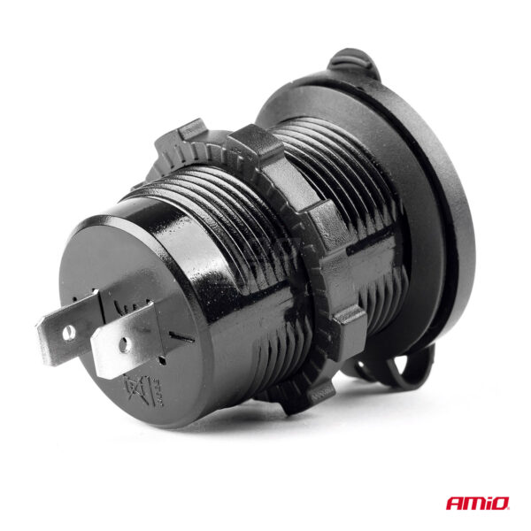 Amio ΠΡΙΖΑ ΜΕ 2 ΘΥΡΕΣ USB ΚΑΙ ΚΑΠΑΚΙ ΜΑΥΡΗ 12/24V  5V 3.1A Φ37 mmχ51mm MOD-03 - Image 2