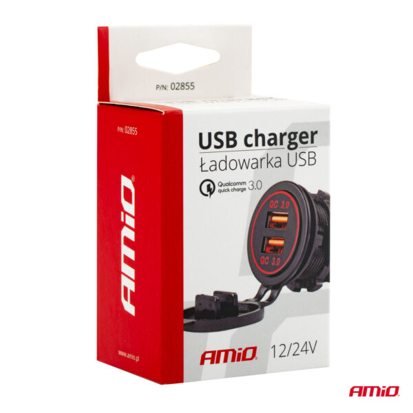 Amio ΠΡΙΖΑ ΦΟΡΤΙΣΗΣ ΜΕ 2 ΘΥΡΕΣ USB 12/24V 3.0A Φ37mmX51mm QUICK CHARGE 12/24V MOD-05 - Image 4