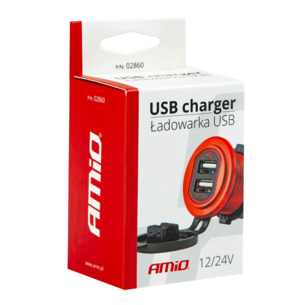 Amio ΠΡΙΖΑ ΦΟΡΤΙΣΗΣ ΜΕ 2 ΘΥΡΕΣ USB ΚΑΙ ΚΑΠΑΚΙ ΚΟΚΚΙΝΗ/ΜΑΥΡΗ 12/24V 5V 3.1A MOD-10 AMIO - Image 4