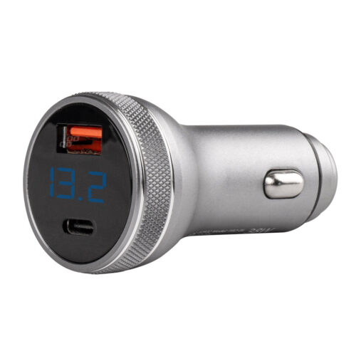 Amio ΦΟΡΤΙΣΤΗΣ ΜΕ 2 ΘΥΡΕΣ USB+USB-C ΒΟΛΤΟΜΕΤΡΟ ΜΠΑΤΑΡΙΑΣ 12/24V 38W 3A ΑΣΗΜΙ PCH PRO-06