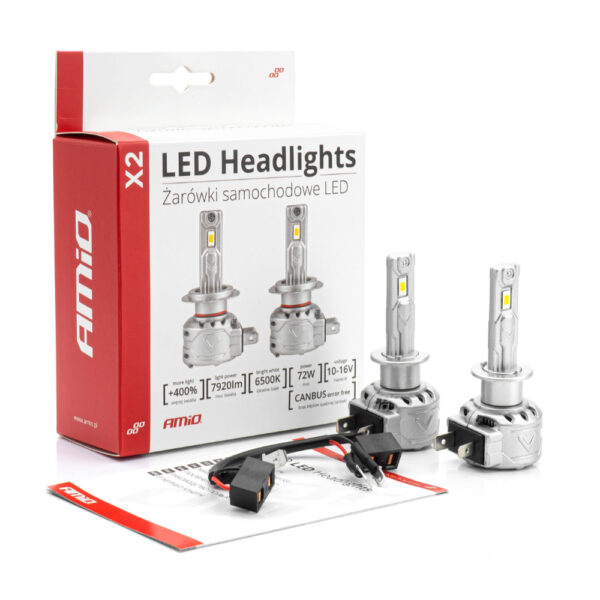 Amio ΛΑΜΠΕΣ H1 LED CAN BUS  X2 SERIES ΜΕ ΑΝΕΜΙΣΤΗΡΑΚΙ H1 10-16V 72W 6.500K 7.920lm +400% ΑMiO - 2 TEM. - Image 4