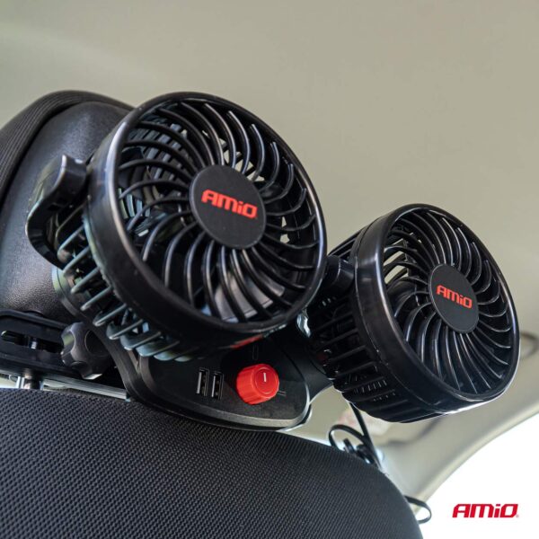 Amio ΑΝΕΜΙΣΤΗΡΑΣ ΔΙΠΛΟΣ 12V 2χ4''(10,8cm) ΜΕ ΦΙΣ ΑΝΑΠΤΗΡΑ/2 USB 5V & ΣΤΗΡΙΞΗ ΣΤΟ ΠΡΟΣΚΕΦΑΛΟ ΑMiO - 1 TEM. - Image 2