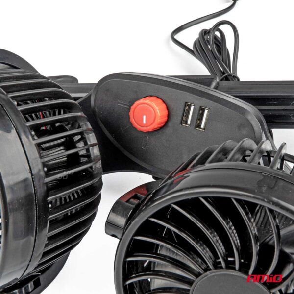 Amio ΑΝΕΜΙΣΤΗΡΑΣ ΔΙΠΛΟΣ 12V 2χ4''(10,8cm) ΜΕ ΦΙΣ ΑΝΑΠΤΗΡΑ/2 USB 5V & ΣΤΗΡΙΞΗ ΣΤΟ ΠΡΟΣΚΕΦΑΛΟ ΑMiO - 1 TEM. - Image 3