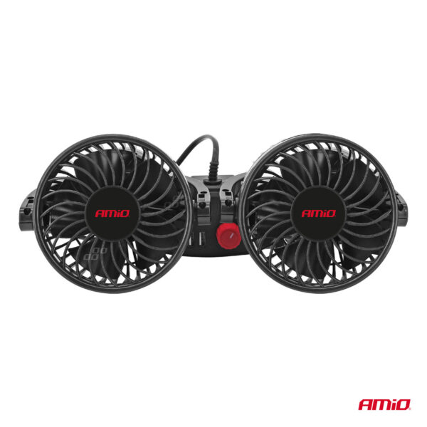 Amio ΑΝΕΜΙΣΤΗΡΑΣ ΔΙΠΛΟΣ 12V 2χ4''(10,8cm) ΜΕ ΦΙΣ ΑΝΑΠΤΗΡΑ/2 USB 5V & ΣΤΗΡΙΞΗ ΣΤΟ ΠΡΟΣΚΕΦΑΛΟ ΑMiO - 1 TEM. - Image 4
