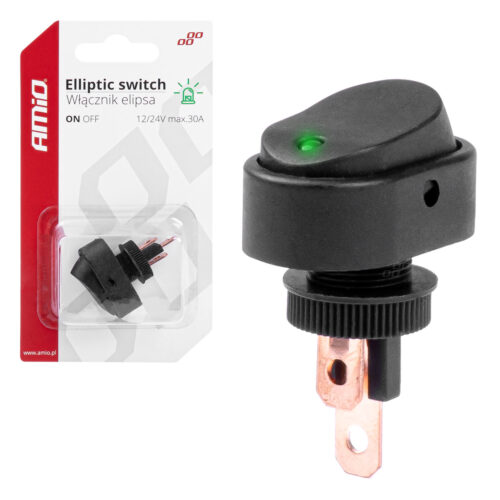 Amio ΔΙΑΚΟΠΤΗΣ ON/OFF  3 ΕΠΑΦΩΝ ΜΕ LED ΠΡΑΣΙΝΟ 12/24V Φ12mm 30A ΜΕ ΣΠΕΙΡΩΜΑ ΟΒΑΛ ΑΜΙΟ – 1 ΤΕΜ.