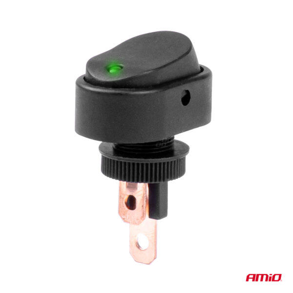 Amio ΔΙΑΚΟΠΤΗΣ ON/OFF  3 ΕΠΑΦΩΝ ΜΕ LED ΠΡΑΣΙΝΟ 12/24V Φ12mm 30A ΜΕ ΣΠΕΙΡΩΜΑ ΟΒΑΛ ΑΜΙΟ - 1 ΤΕΜ. - Image 2