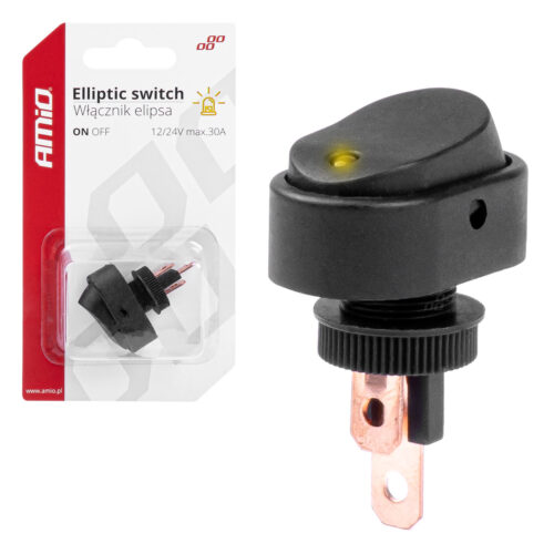 Amio ΔΙΑΚΟΠΤΗΣ ON/OFF 3 ΕΠΑΦΩΝ ΜΕ LED ΚΙΤΡΙΝΟ 12/24V Φ12mm 30A ΜΕ ΣΠΕΙΡΩΜΑ ΟΒΑΛ ΑΜΙΟ – 1 ΤΕΜ.
