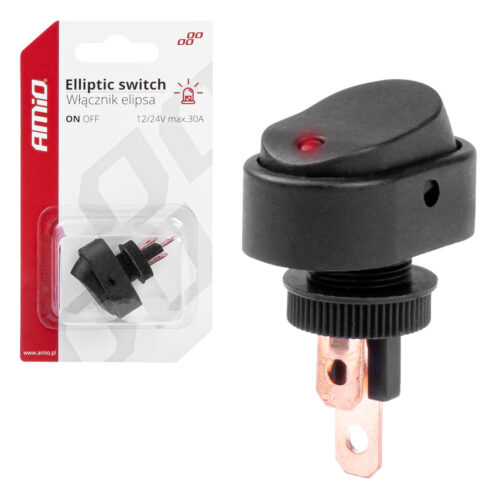 Amio ΔΙΑΚΟΠΤΗΣ ON/OFF 3 ΕΠΑΦΩΝ ΜΕ LED ΚΟΚΚΙΝΟ12/24V Φ12mm 30A ΜΕ ΣΠΕΙΡΩΜΑ ΟΒΑΛ ΑΜΙΟ – 1 ΤΕΜ.