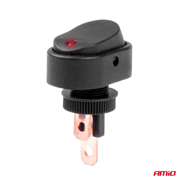 Amio ΔΙΑΚΟΠΤΗΣ ON/OFF 3 ΕΠΑΦΩΝ ΜΕ LED ΚΟΚΚΙΝΟ12/24V Φ12mm 30A ΜΕ ΣΠΕΙΡΩΜΑ ΟΒΑΛ ΑΜΙΟ - 1 ΤΕΜ. - Image 2