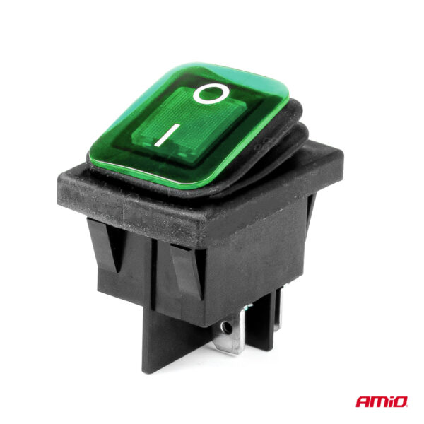 Amio ΔΙΑΚΟΠΤΗΣ ON/OFF 4 ΕΠΑΦΩΝ 20A 12/24V ΠΡΑΣΙΝΟΣ ΦΩΤΙΣΜΟΣ ΟΡΘΟΓΩΝΙΟΣ ΑΜΙΟ - 1 ΤΕΜ. - Image 2