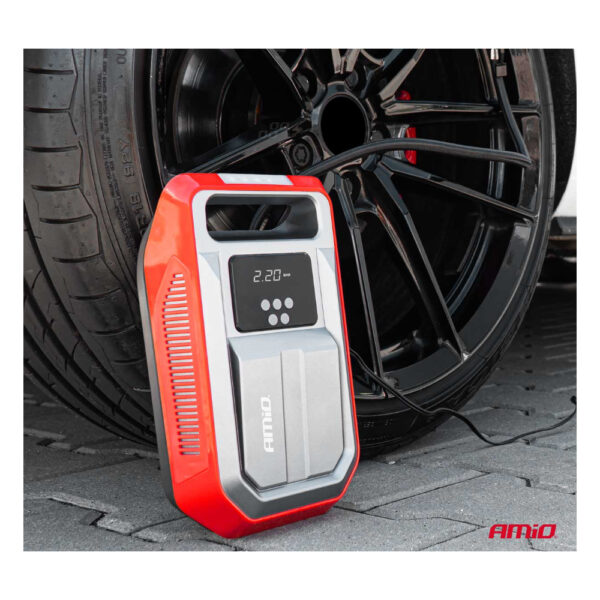 Amio ΚΟΜΠΡΕΣΕΡ ΑΕΡΑ ΕΛΑΣΤΙΚΩΝ 12V 120W 140psi 10bar ΜΕ ΦΙΣ ΑΝΑΠΤΗΡΑ LED ΦΑΚΟ ΚΑΙ ΟΘΟΝΗ LCD ΑMiO - 1 TEM. - Image 3