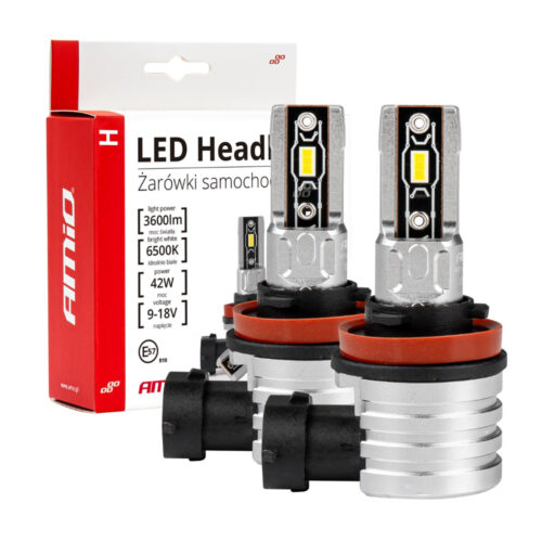 Amio ΛΑΜΠΕΣ LED H8/H9/H11 H-SERIES 9>18V 42W 6500K 3600lm +200% CSP LED  AMiO – 2 TEM.