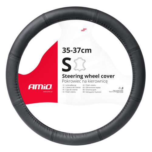 Amio ΚΑΛΥΜΜΑ ΤΙΜΟΝΙΟΥ ΔΕΡΜΑTINO 35-37CM SWC-48-S ΣΕ ΜΑΥΡΟ ΧΡΩΜΑ ΜΕ ΜΑΥΡΕΣ ΡΑΦΕΣ AMIO – 1 ΤΕΜ.