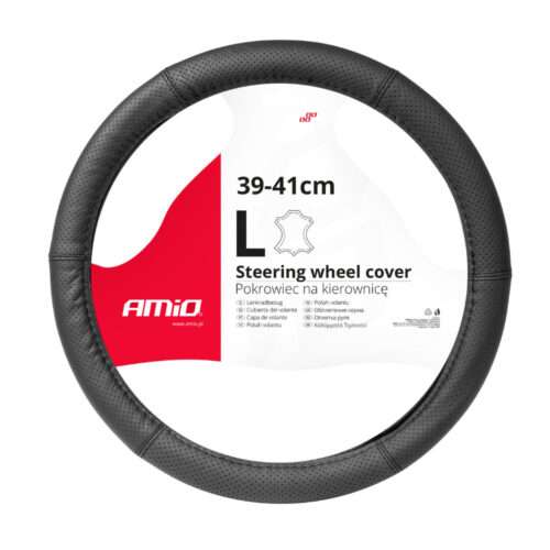 Amio ΚΑΛΥΜΜΑ ΤΙΜΟΝΙΟΥ ΑΠΟ ΤΕΧΝΟΔΕΡΜΑ (L) 39-41cm SWC-50-L ΣΕ ΜΑΥΡΟ ΧΡΩΜΑ ΤΡΥΠΗΤΟ ΜΕ ΜΑΥΡΕΣ ΡΑΦΕΣ AMIO – 1 ΤΕΜ.